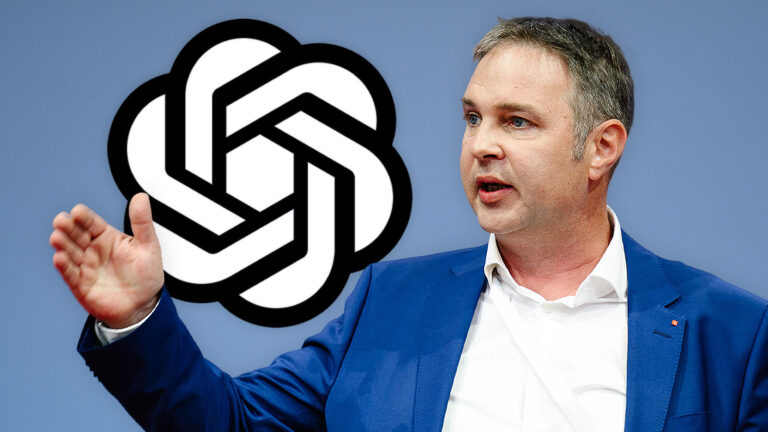 Das Bild zeigt Andreas Babler und das ChatGPT Logo.