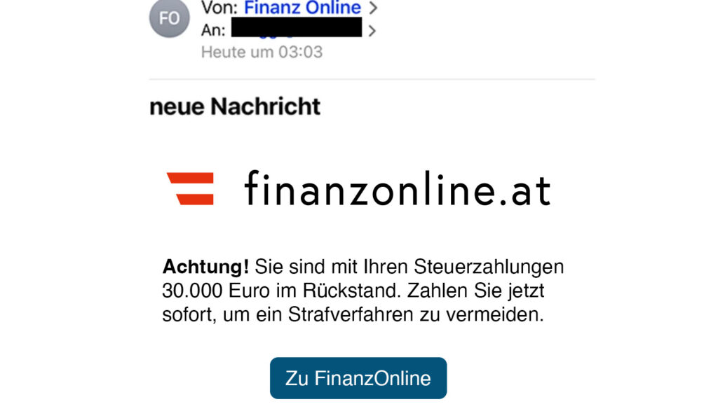 Screenshot einer E-Mail von Finanzonline.at