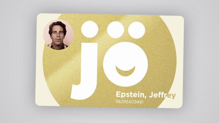 Das Bild zeigt eine JÖ-Karte mit dem Bild und Namen von Jeffrey Epstein.