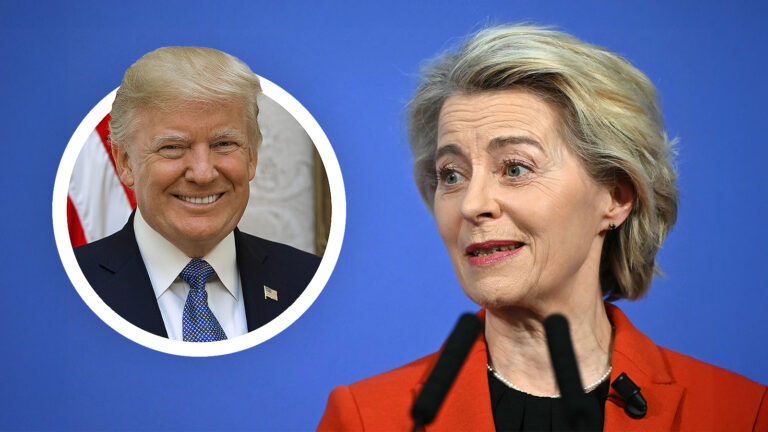 Das Bild zeigt Von der Leyen und Trump.