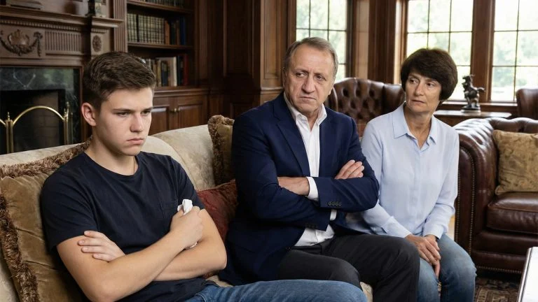 Konservative Eltern schauen enttäuscht auf ihren Sohn