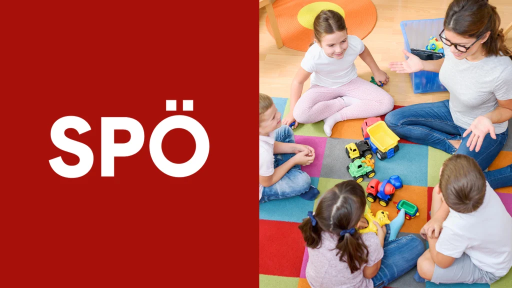 Das Bild zeigt das SPÖ Logo und eine Kindergartengruppe.