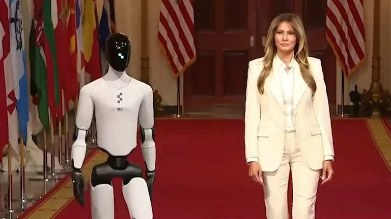 Das Bild zeigt Melania Trump mit einem Roboter.
