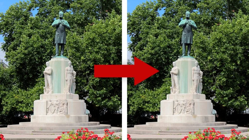Das Bild zeigt ein Vorher-Nachher-Foto des Denkmals. Sie sind identisch.