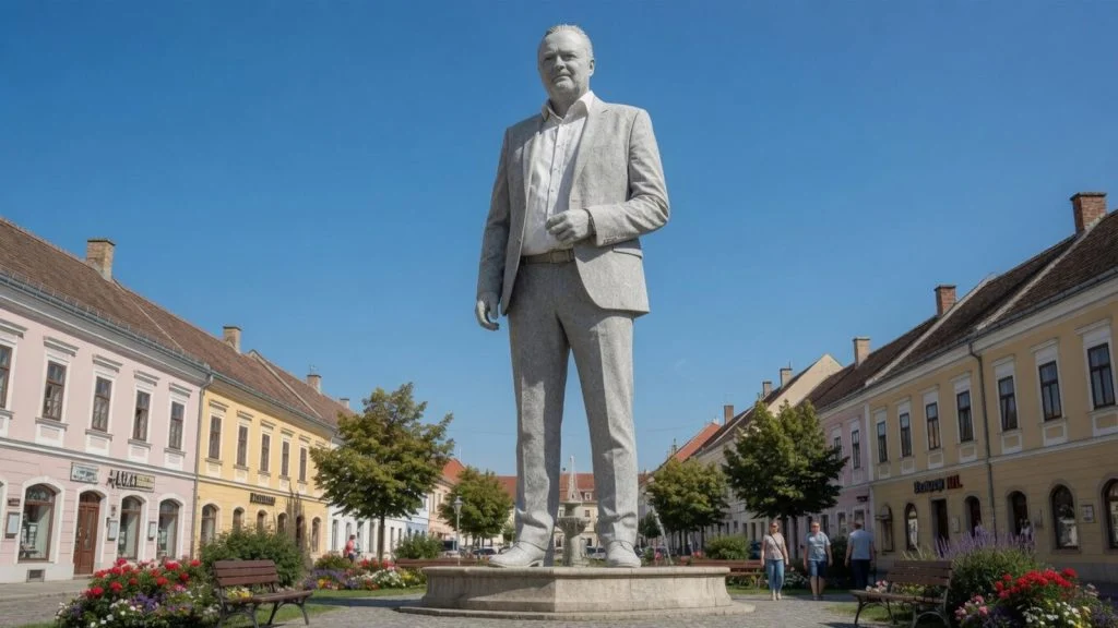 Das Bild zeigt eine rießige Statue aus Asbest von Doskozil.