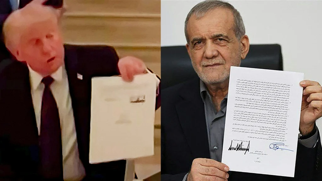 Das Bild zeigt Donald Trump und den iranischen Präsident Massud Peseschkian mit dem Friedensvertrag.