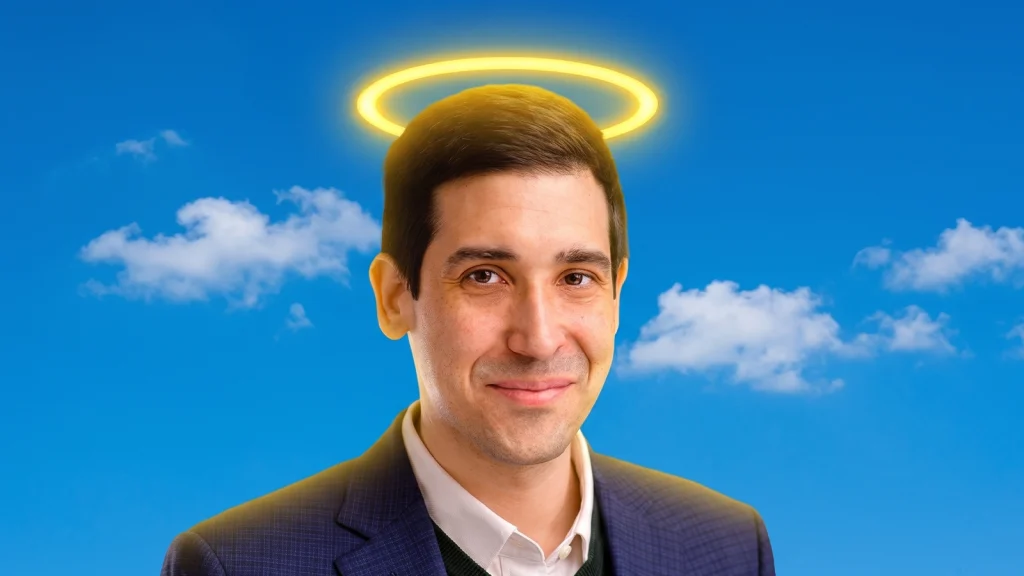 Das Bild zeigt Bohrn-Mena mit einem Heiligenschein.