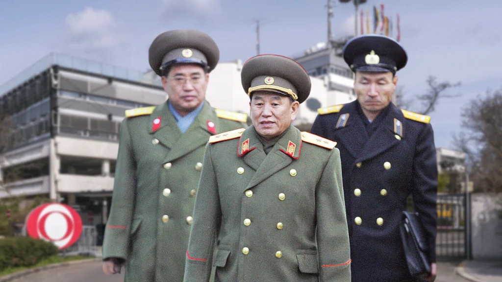 Das Bild zeigt die nordkoreanische Delegation vor dem ORF-Zentrum.