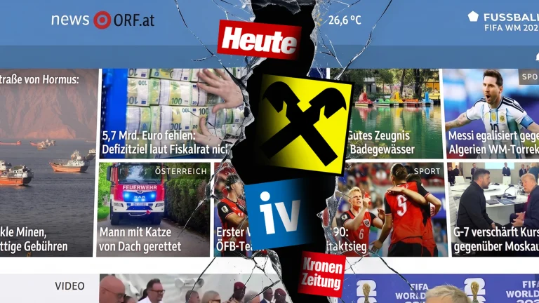 ORF.at mit Logos von Heute, IV, Krone und Raiffeisen