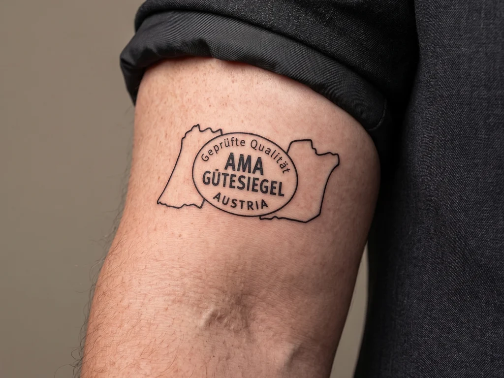AMA-Gütesiegel Tattoo am Oberarm.