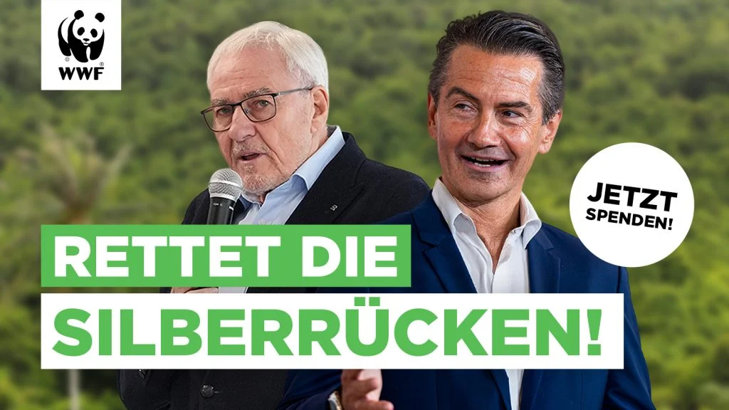 Das Bild zeigt ein Werbesujet des WFF mit dem Claim "Rettet die Silberrücken!".