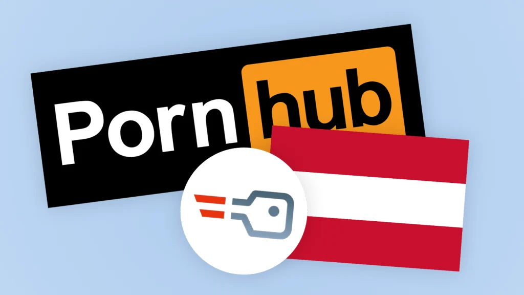 Das Bild zeigt das Pornhub Logo, eine Österreich-Flagge und das ID-Austria Logo.