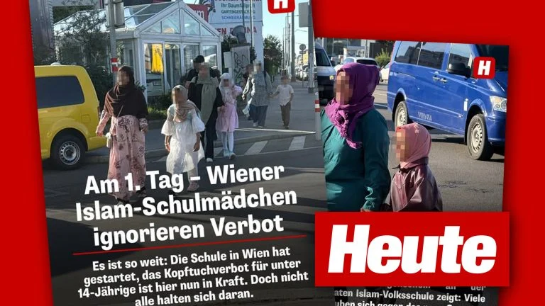 Screenshots von Heute mit Fotos von Schulmädchen in Kopftüchern
