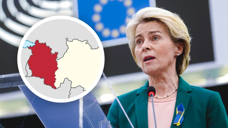 Das Bild zeigt Von der Leyen und eine Karte von Vorarlberg.