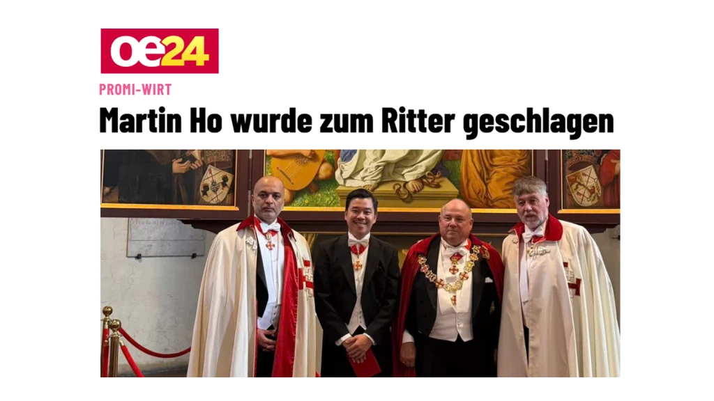 Das Bild zeigt die oe24 Headline "Martin Ho wurde zum Ritter geschlagen"